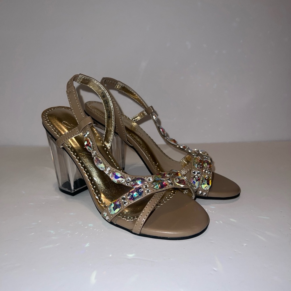Jonathan kayne Gold Tan High Heels with Crystal Straps